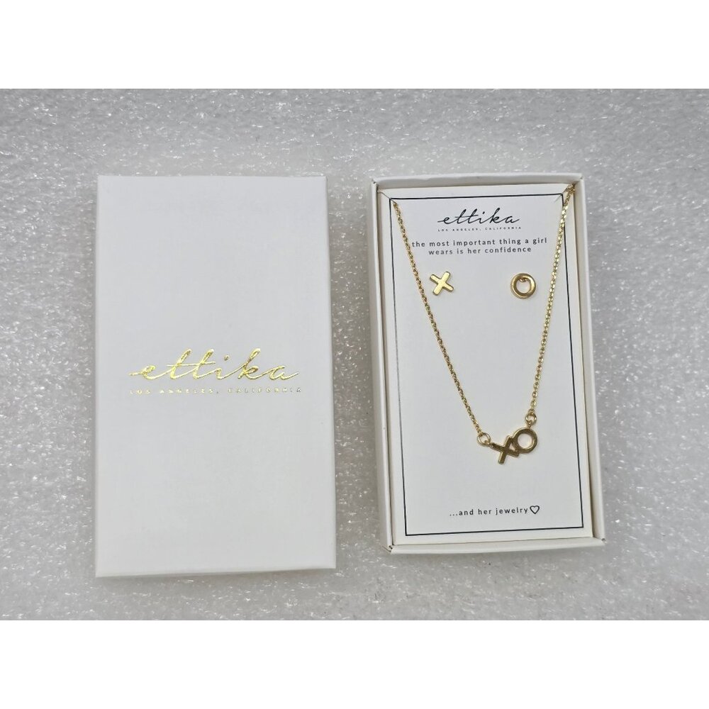 Ettika XO Hugs & Kisses Gold Plated Necklace & Earrings Jewelry Set Original Box